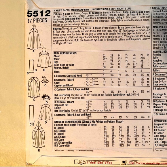 Simplicity 5512 Uncut Sewing Pattern for Kids Halloween Costumes (3-8) - Picture 5 of 9